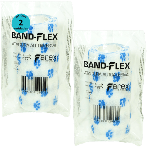 Atadura 10cm Branca Com Patinhas Band-Flex Autoadesiva Para Animais Farex Kit Com 2